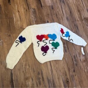 VTG NWT Retro Chunky Knit Colorful Rainbow Heart Balloon Sweater